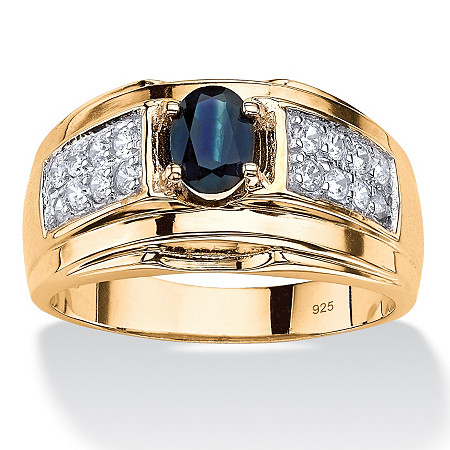 Men's 1.53 TCW Oval-Cut Genuine Blue Sapphire and Cubic Zirconia Ring ...