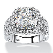 3.68 TCW Cubic Zirconia 18k Gold over .925 Silver Halo Ring