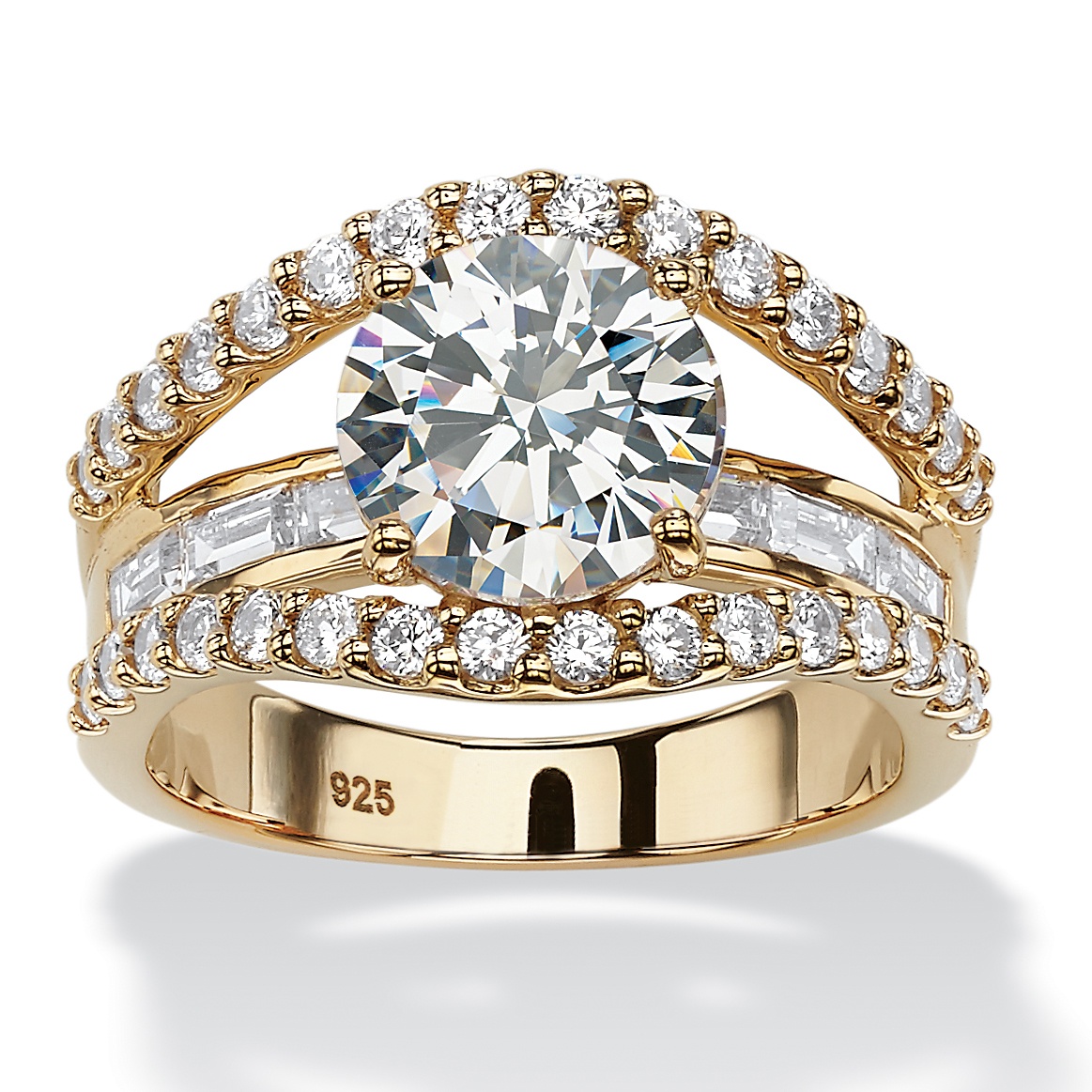 4.46 TCW Round Cubic Zirconia Bridge Engagement Ring in 18k Yellow Gold