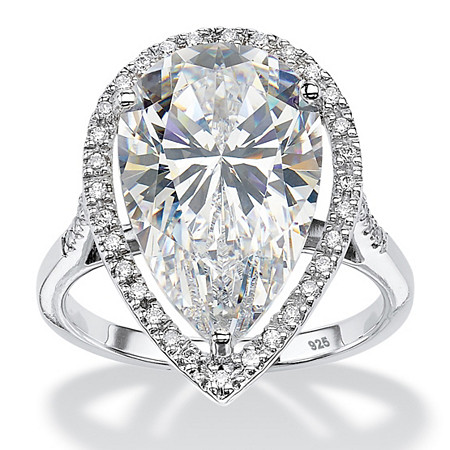8.33 TCW Pear-Cut Cubic Zirconia Halo Ring in Platinum over Sterling Silver at PalmBeach Jewelry