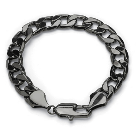 Men's Curb-Link Chain Bracelet Black Ruthenium-Plated 10" (12mm) at Direct Charge presents PalmBeach