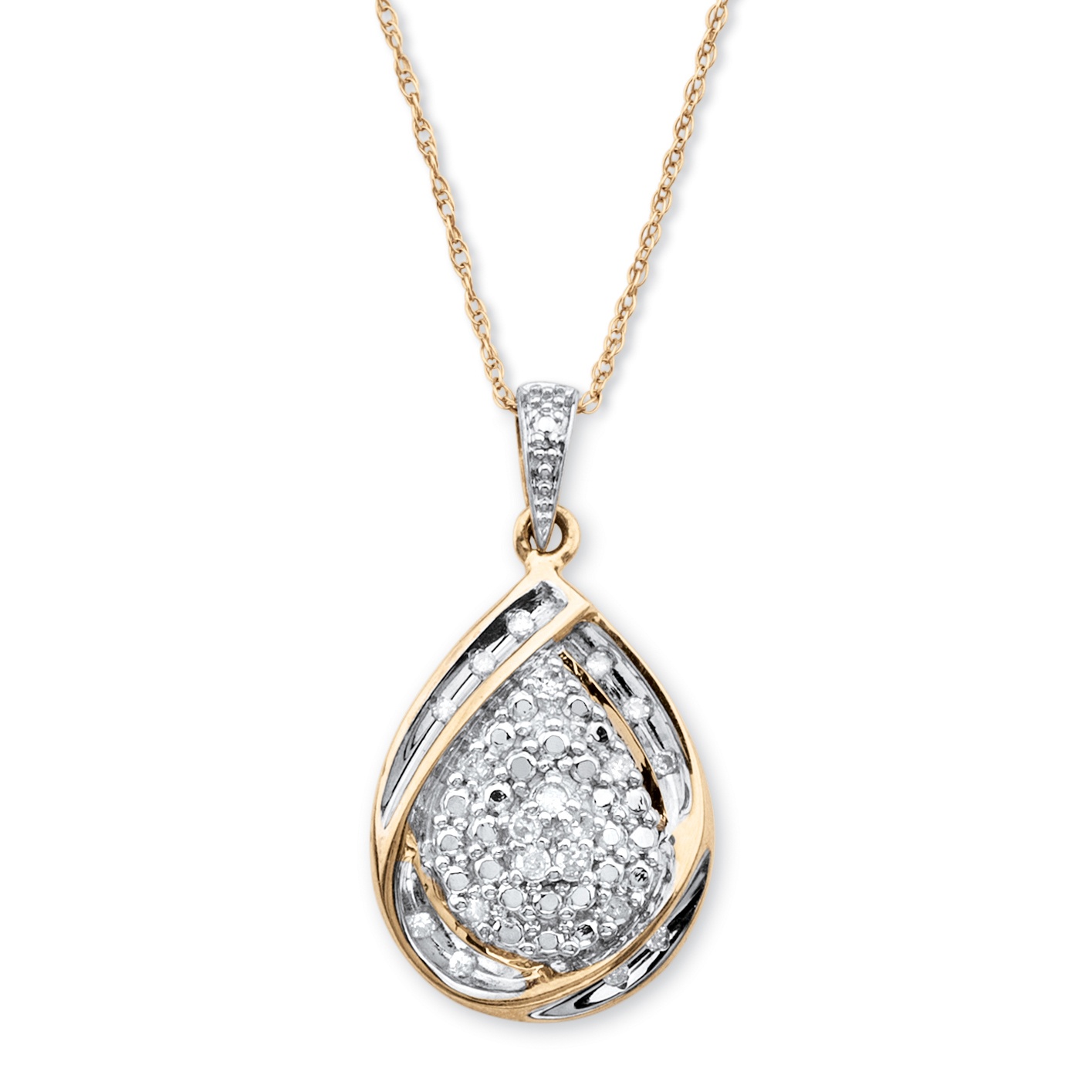1/7 TCW Diamond Cluster Ribbon Loop Pendant Necklace in 18k Gold over ...