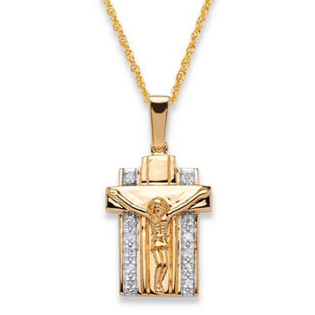 Men's 1/10 TCW Diamond Two-Tone Gold-Plated Sterling Silver Crucifix Pendant Necklace 20" at PalmBeach Jewelry
