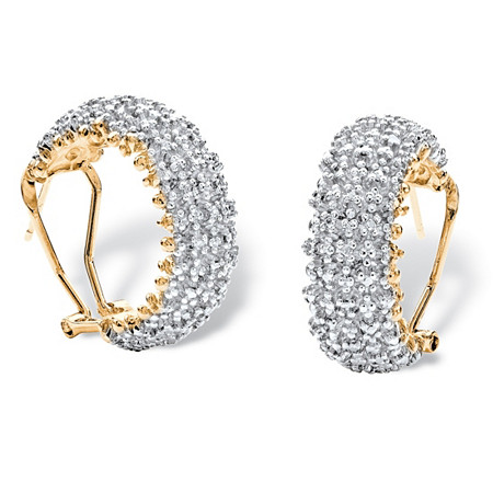 1/10 TCW Diamond Cluster Semi-Hoop Earrings Yellow Gold-Plated (1") at PalmBeach Jewelry