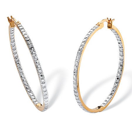 Diamond Accent Inside-Out Two-Tone Hoop Earrings Yellow Gold-Plated (1 1/2") at PalmBeach Jewelry