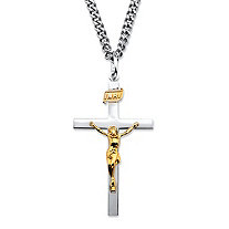 Two-Tone INRI Crucifix Pendant Necklace in 14k Gold over Sterling Silver with Stainless Steel Chain