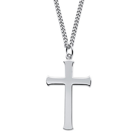 Sterling Silver Cross Pendant Necklace with Stainless Steel Chain 24" at PalmBeach Jewelry