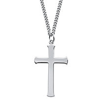 Sterling Silver Cross Pendant Necklace with Stainless Steel Chain 24"