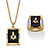 Men's Genuine Black Onyx and Crystal Two-Tone Masonic Ring and Necklace Set Gold-Plated 20"-11 at PalmBeach Jewelry