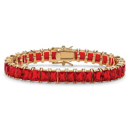 Emerald-Cut Simulated Ruby Tennis Bracelet 39.10 TCW Gold-Plated 7 1/4" at PalmBeach Jewelry