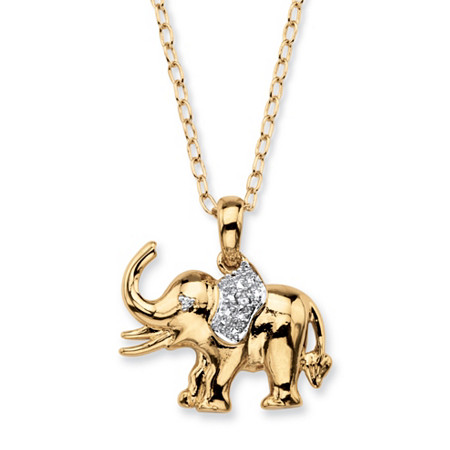 Diamond Accent Two-Tone Pave-Style Elephant Charm Pendant Necklace 18k Gold-Plated 18" at PalmBeach Jewelry