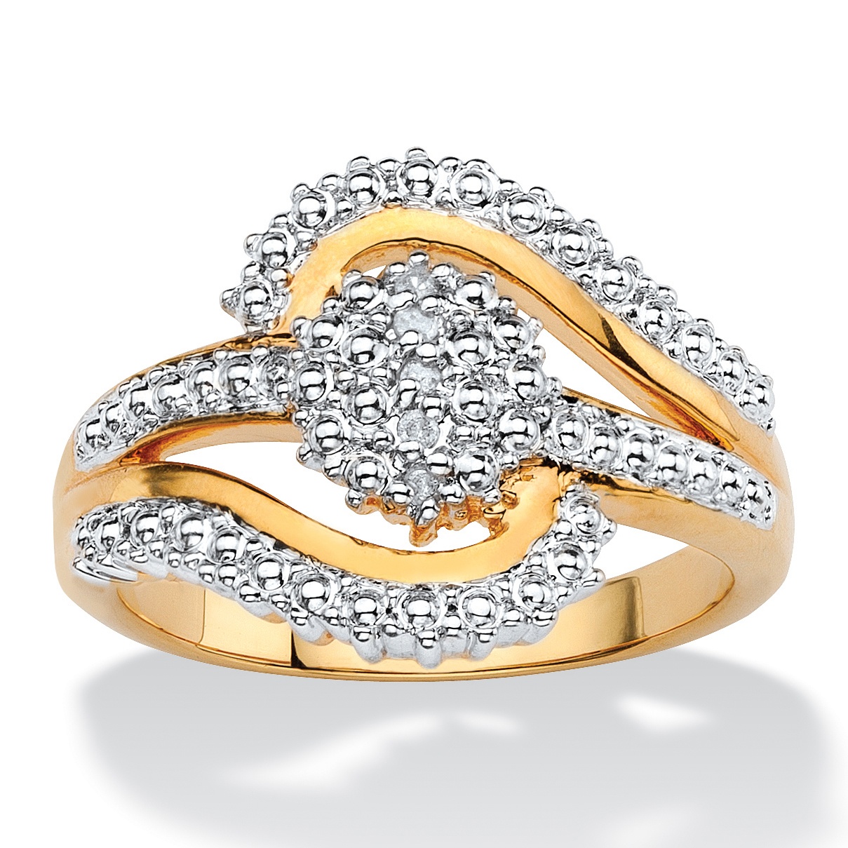 plated accent diamond ring gold 18k eternity stack band piece yellow cluster swirl pave tone 14k round palmbeachjewelry
