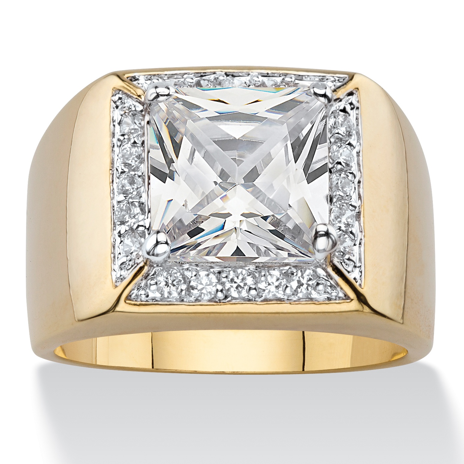 Men's 2.44 TCW SquareCut Cubic Zirconia Halo Ring 14k GoldPlated at