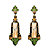 Baguette-Cut Champagne and Round Green Faceted Crystal Vintage-Style Drop Earrings in Antiqued Gold Tone 2"-11 at PalmBeach Jewelry