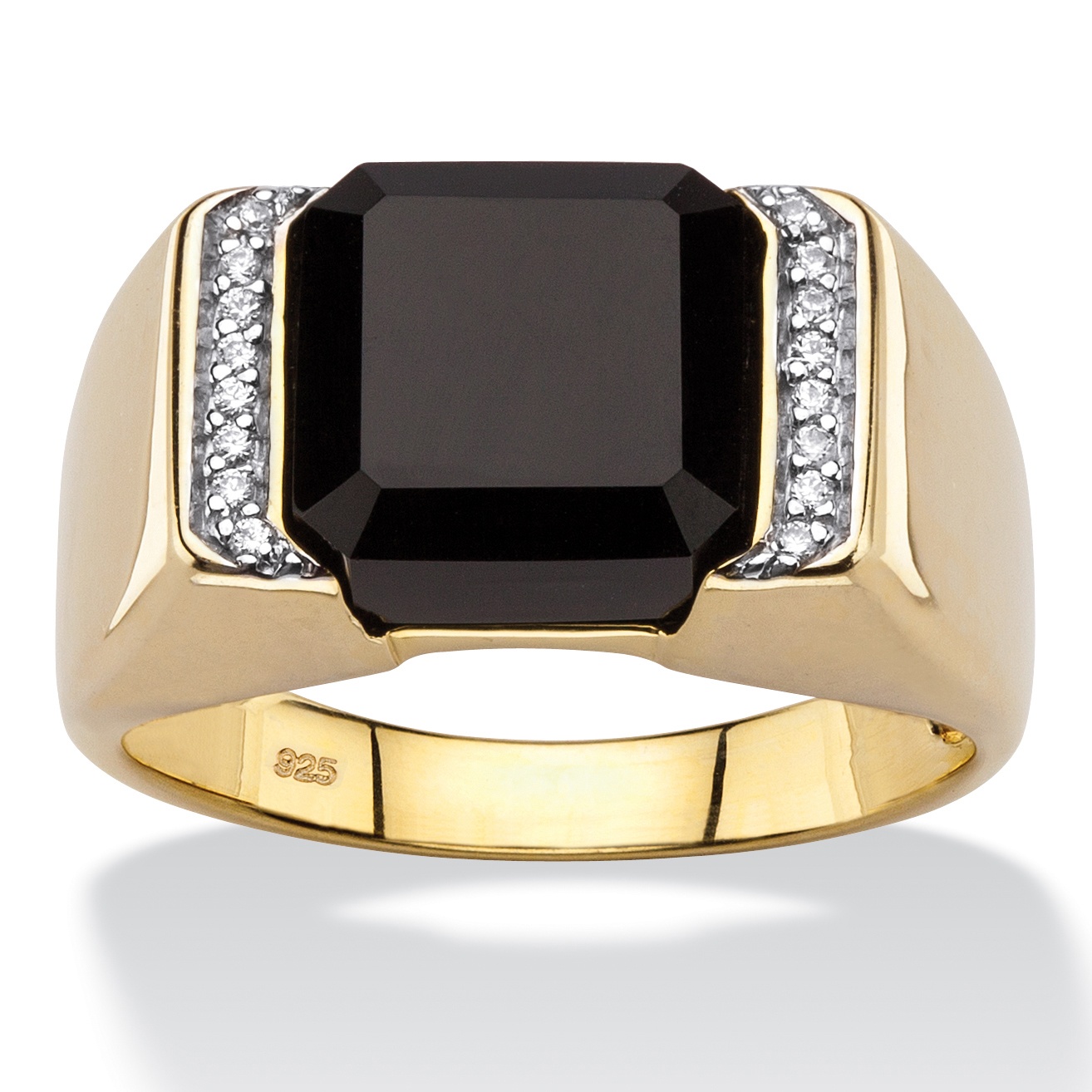 Men's Genuine Onyx and Crystal Two-Tone Masonic Ring 14k Gold-Plated ...
