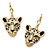 White Crystal Leopard Face Drop Earrings with Green Crystal Accents in Gold Tone-11 at PalmBeach Jewelry
