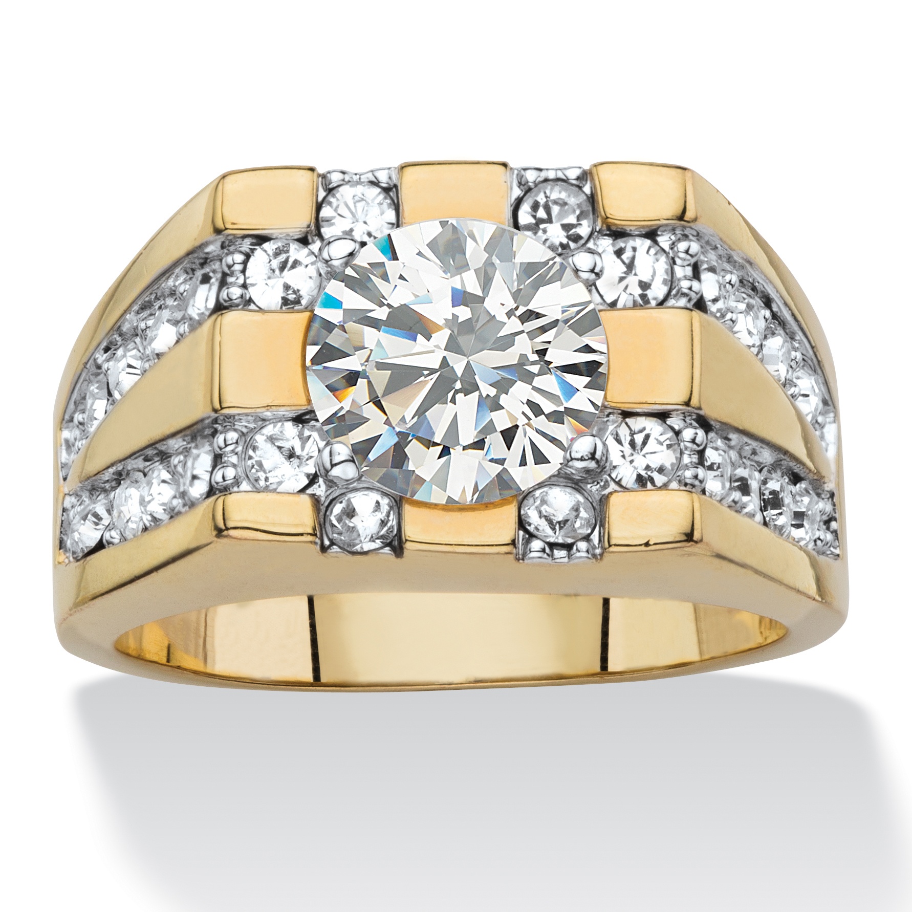 Men's 2 TCW Round White Cubic Zirconia Grid Ring 14k GoldPlated at