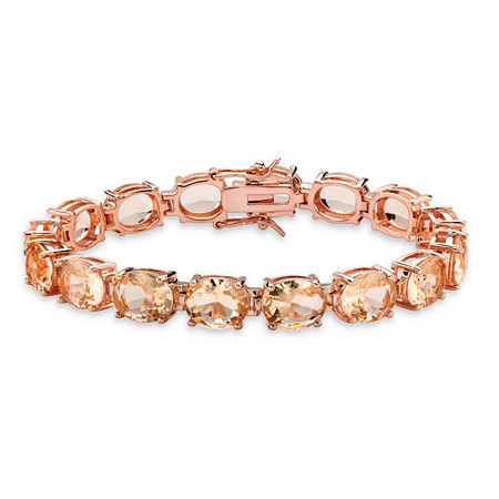 Faceted Oval-Cut Simulated Pink Morganite Tennis Bracelet 18K Rose Gold-Plated with Box Clasp 7.25" at PalmBeach Jewelry