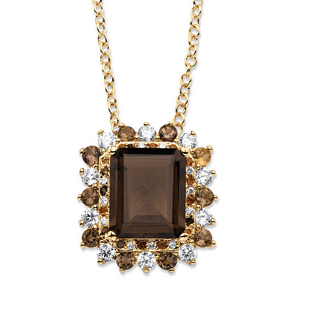 9.62 TCW Emerald-Cut Genuine Smoky Topaz and CZ Accent Halo Pendant Necklace Gold-Plated 18" at PalmBeach Jewelry