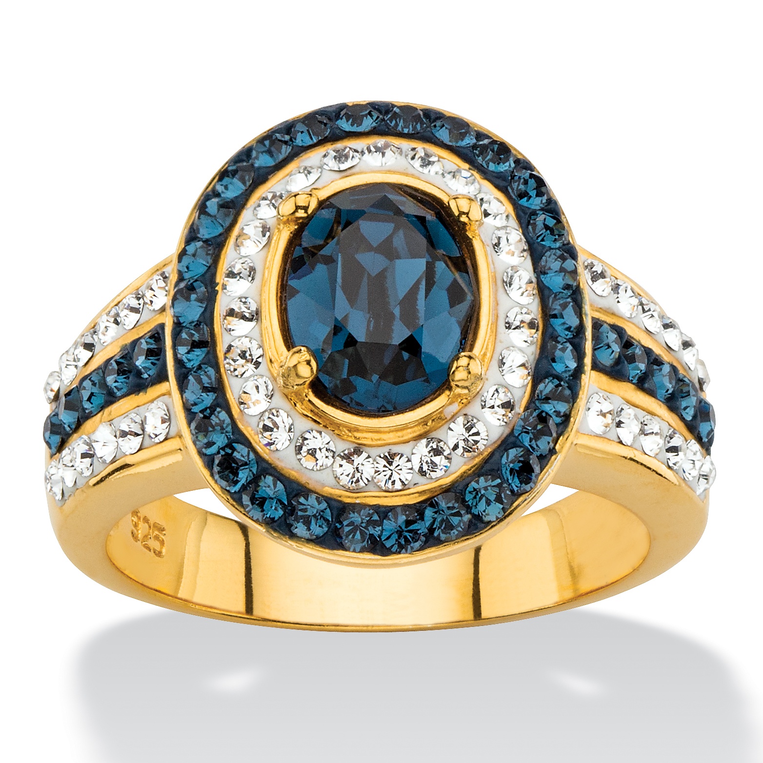 Oval Cut Simulated Blue Sapphire Halo Cocktail Ring MADE WITH SWAROVSKI 