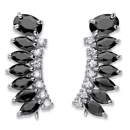 3.01 TCW Oval and Marquise-Cut Black Cubic Zirconia Ear Climber Earrings in Sterling Silver at PalmBeach Jewelry