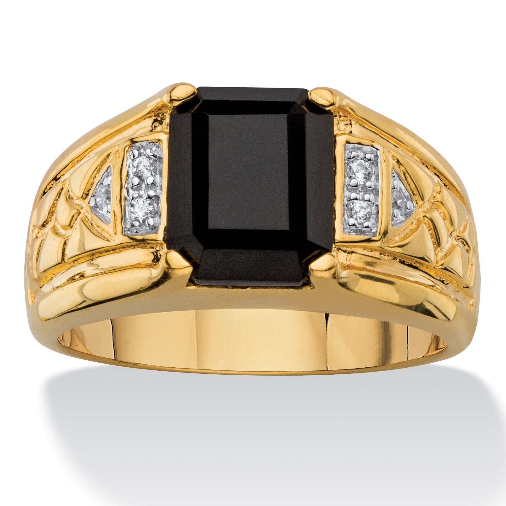 Men's Emerald-Cut Genuine Onyx Crystal Accent 14k Yellow Gold-Plated ...