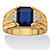 Men's 2.20 TCW Emerald-Cut Created Blue Sapphire and Diamond Accent 18k Gold-Plated Etched Ring-11 at PalmBeach Jewelry