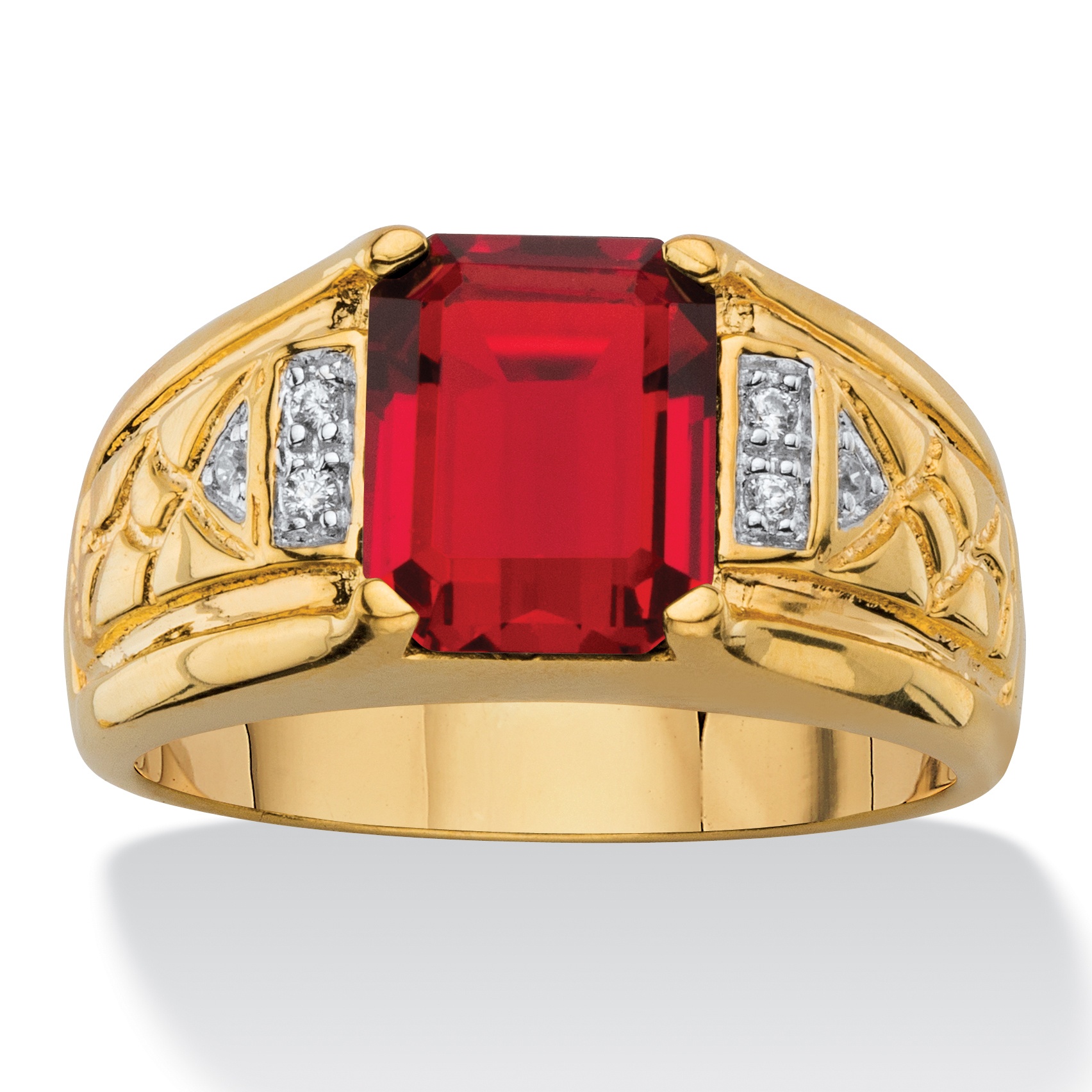 Men's 2.80 TCW EmeraldCut Faceted Genuine Red and Diamond