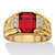 Men's 2.80 TCW Emerald-Cut Faceted Genuine Red Garnet and Diamond Accent Etched Ring 18k Gold-Plated-11 at PalmBeach Jewelry