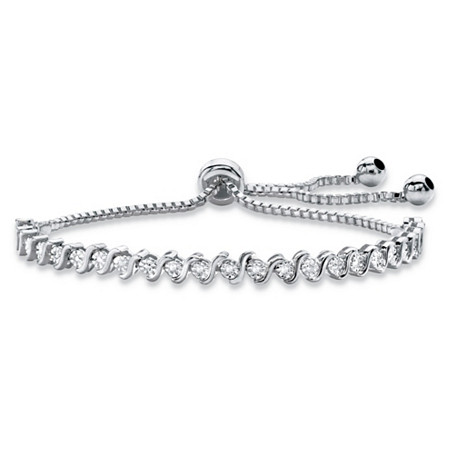 Round White Diamond Accent Adjustable Drawstring S-Link Strand Bracelet in Silvertone 9.25" at Direct Charge presents PalmBeach