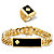 Men's Genuine Black Onyx and Diamond Accent 2-Piece Ring and Curb-Link Bracelet Set 8" Gold-Plated-11 at PalmBeach Jewelry
