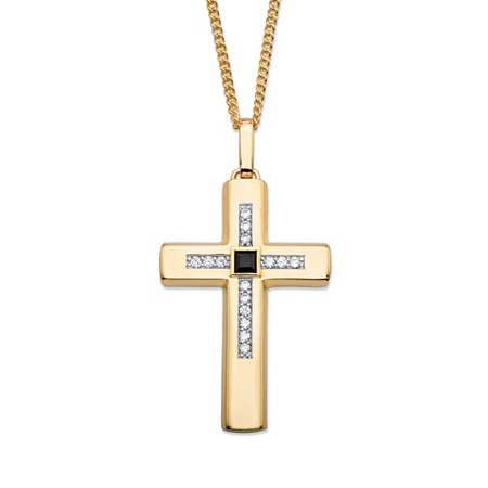 .50 TCW Square-Cut Genuine Black Onyx and Cubic Zirconia Cross Pendant Necklace Gold-Plated 22" at PalmBeach Jewelry