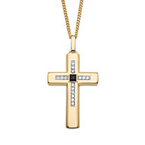 .50 TCW Square-Cut Genuine Black Onyx and Cubic Zirconia Cross Pendant Necklace Gold-Plated 22"