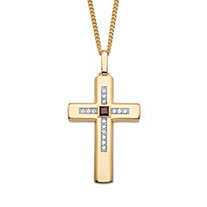 .95 TCW Square-Cut Genuine Red Garnet and Cubic Zirconia Cross Pendant Necklace Gold-Plated 22