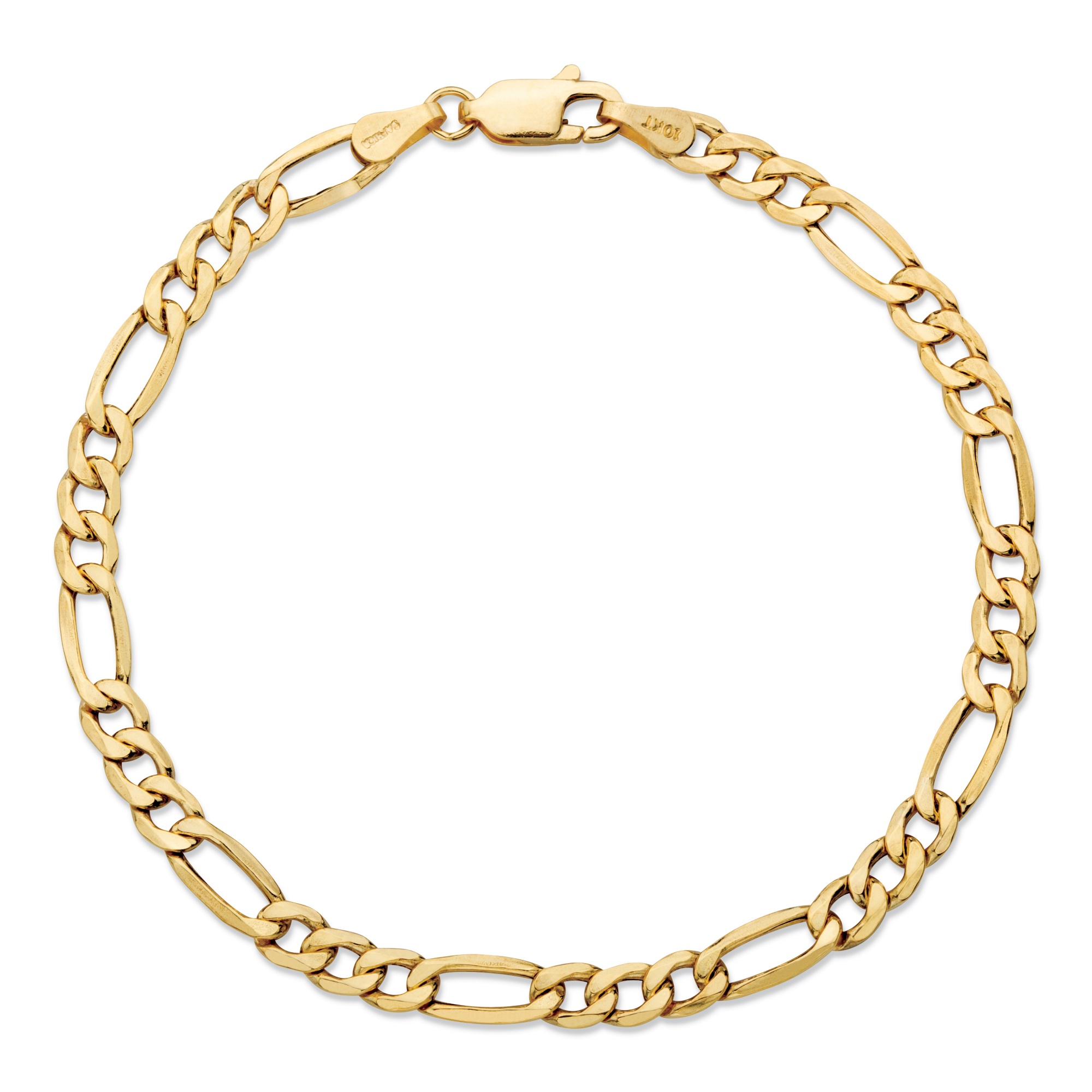 Polished Figaro-Link Chain Bracelet in Solid 10k Yellow Gold 8