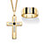 Men's Genuine Black Onyx and Cubic Zirconia 2-Piece Ring and Cross Pendant Necklace Set .69 TCW Gold-Plated 22"-11 at PalmBeach Jewelry