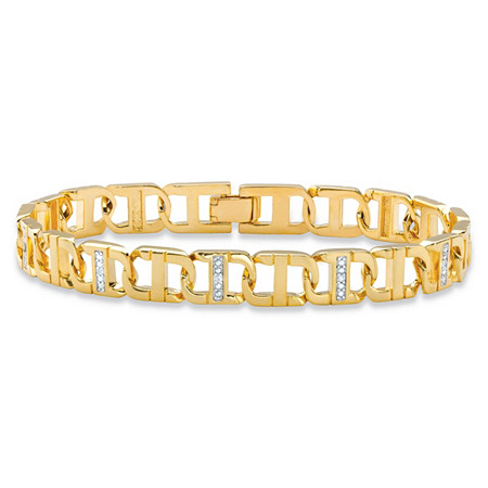 Men's Diamond Accent Pave-Style Two-Tone Mariner-Link Bracelet Yellow Gold-Plated 8.5" (9.5mm) at PalmBeach Jewelry