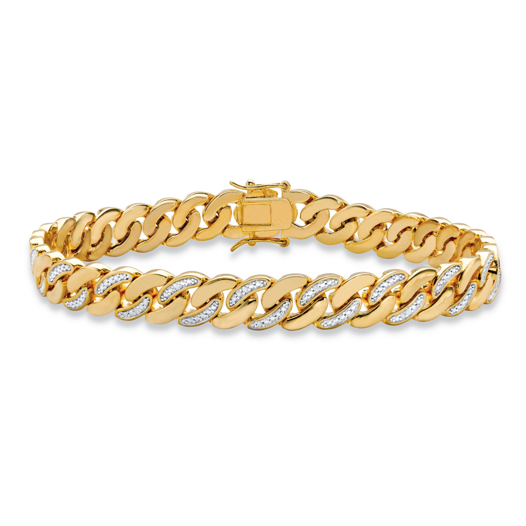Men's Diamond Accent Pave-Style Two-Tone Curb-Link Bracelet 14k Yellow ...
