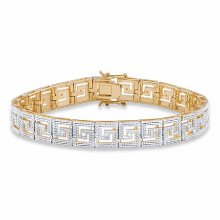 Diamond Accent Pave-Style Two-Tone Greek Key Tennis Bracelet Yellow Gold-Plated 7.5" at PalmBeach Jewelry