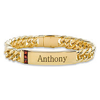 Men's 1.35 TCW Square-Cut Genuine Red Garnet Personalized I.D. Curb-Link Bracelet Yellow Gold-Plated 8"