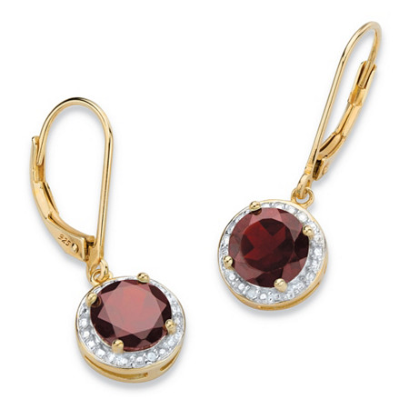3.20 TCW Genuine Red Garnet and Diamond Accent Pave-Style Halo Drop Earrings in 14k Gold over Sterling Silver at PalmBeach Jewelry