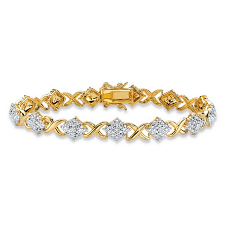 Diamond Accent Pave-Style "X and O" Tennis Bracelet Yellow Gold-Plated 7.5" at PalmBeach Jewelry