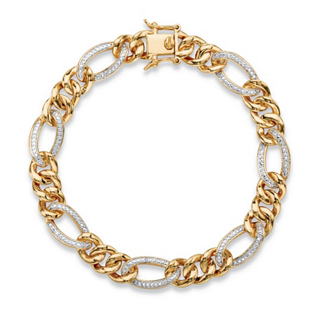 Men's White Diamond Accent Two-Tone Pave-Style Oval Loop Curb-Link Bracelet Yellow Gold-Plated 8.5" at PalmBeach Jewelry