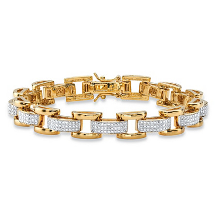 Men's Diamond Accent Pave-Style Two-Tone Fancy-Link Bracelet Yellow Gold-Plated 8.5" at PalmBeach Jewelry