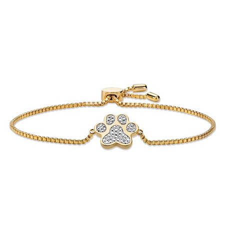 Diamond Accent Paw Print Adjustable Drawstring Bracelet Yellow Gold-Plated 9" at Direct Charge presents PalmBeach