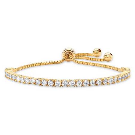3 TCW Round White Cubic Zirconia Adjustable Drawstring Bolo Bracelet Gold-Plated 10" at PalmBeach Jewelry