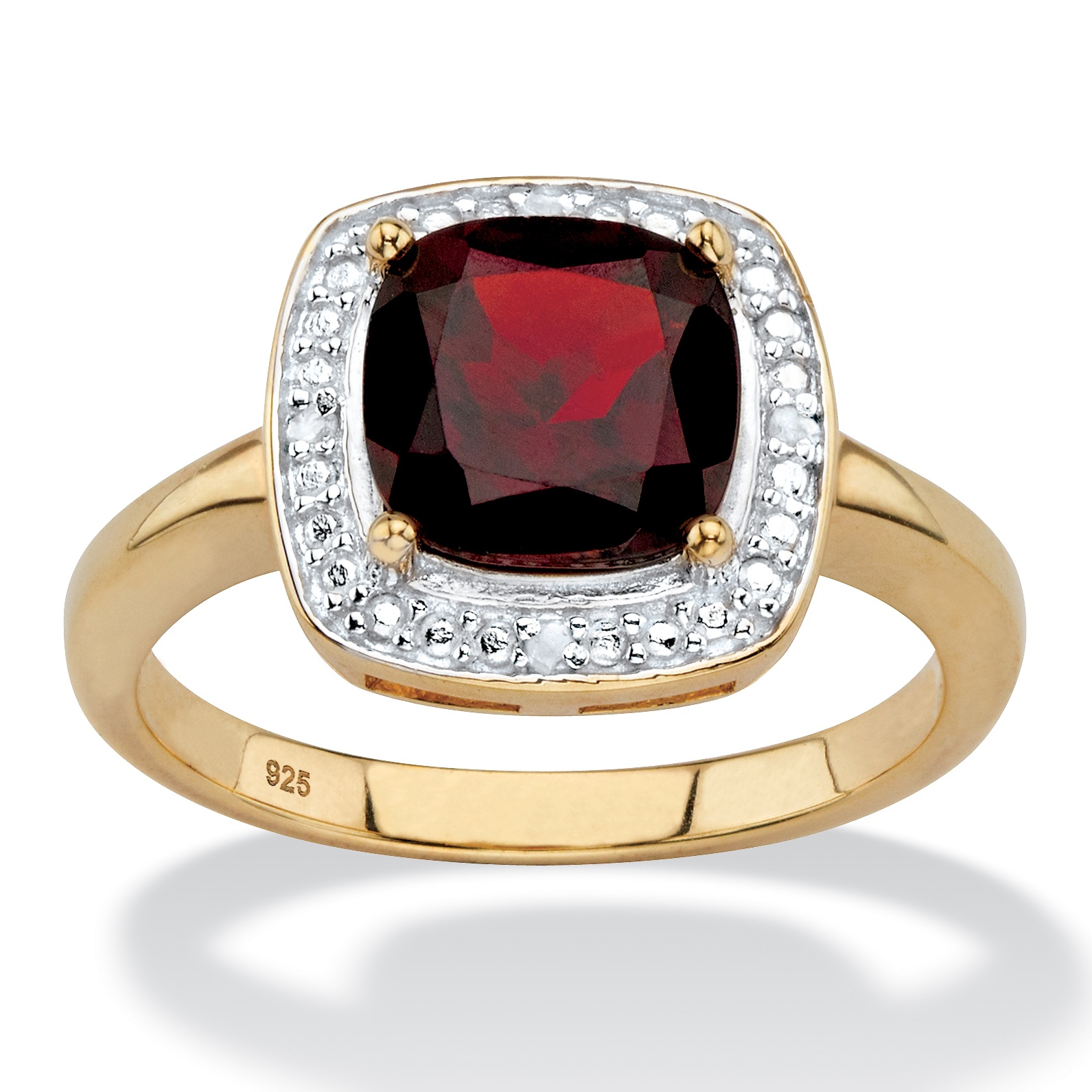 2.20 TCW Genuine Cushion-Cut Red Garnet and Diamond Accent Pave-Style ...
