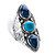 Round and Pear-Cut Simulated Turquoise and Sapphire Boho Scroll Cocktail Ring in Antiqued Sterling Silver-11 at PalmBeach Jewelry