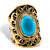 Oval-Cut Simulated Blue Turquoise Cabochon Antiqued Boho Beaded Wave Cocktail Ring in 18k Gold over Sterling Silver-11 at PalmBeach Jewelry