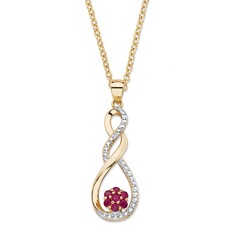 .35 TCW Genuine Red Ruby and Diamond Accent Infinity Flower Pendant Necklace in 14k Yellow Gold over Sterling Silver 18"-20" at PalmBeach Jewelry
